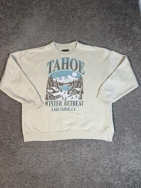 Lake Tahoe Sweatshirt Mens XL Beige State Of Mine Pullover Graphic Lined